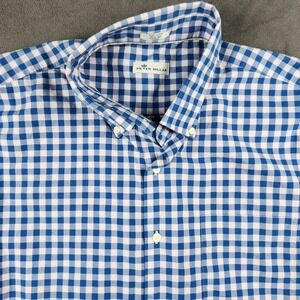 Peter Millar Shirt Mens XL Blue Pink Gingham Check Cotton Long Sleeve Button Up